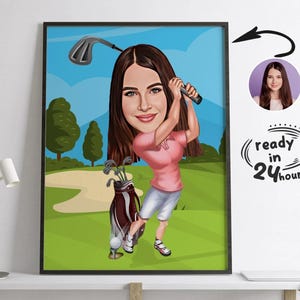 Golfer Gift, Golfer Caricature from Photo, Funny Golfer Drawing Art, Funny Golfer Digital Portrait, Golfer Cartoon Drawing, Men Golf Gift
