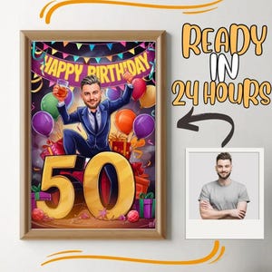 50th Birthday Caricature for Him Custom Birthday Gift Cartoon Portrait from Photo Happy Birthday Caricature Gift Drawing 40th Birthday Gift