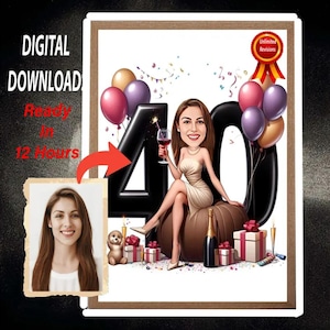 Customized 40th Birthday Caricature from Photos, Happy Birthday Cartoon Portrait Gift, Happy 40th Birthday, Caricature from photo
