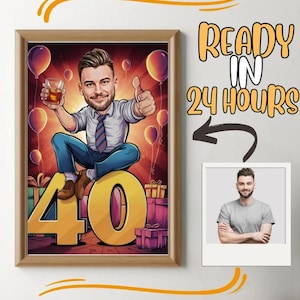 40th Birthday, Special Day Caricature, Photo to Cartoon, Birthday Gift for Girls, Ladies, Women, Men, Boys, Gents Caricature from Photo