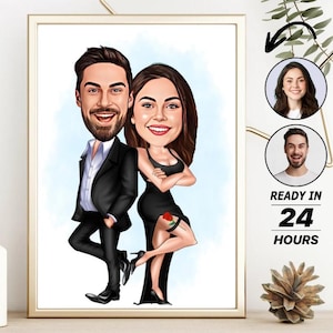 Personalized Couple Cartoon Portrait, Custom Mr & Mrs Smith Caricature Drawing, Funny Couple Caricature, Gift for Couple, Family Portrait