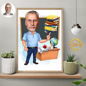 Custom Male Teacher Cartoon, Teacher Caricature from Photo, Gift for Teacher, Teacher Portrait, Teacher Cartoon, Fun Teacher Caricature