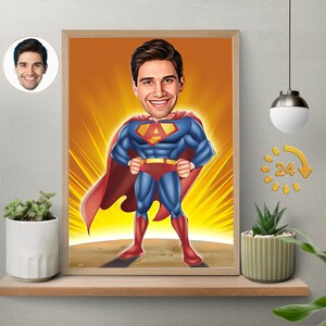 Custom Superhero Cartoon Portrait, Superhero Portrait, Dad&#39;s Gift, Super Dad Caricature, Superhero Caricature, Caricature from Photo