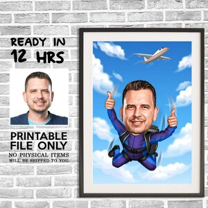 Custom Skydiver Cartoon Portrait, Skydiver Caricature, Skydiver Gift, Funny Skydiver Caricature, Skydiving Portrait, Caricature from Photo