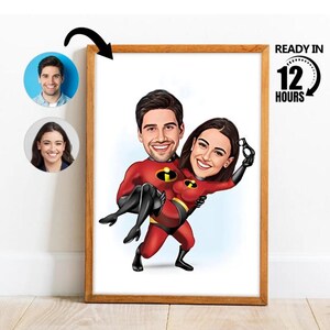Custom Superheroes Couple Cartoon Portrait, Couple Portrait,Couple Caricature, Couple Gift,Superhero Couple, Valentine's Day Caricature -102