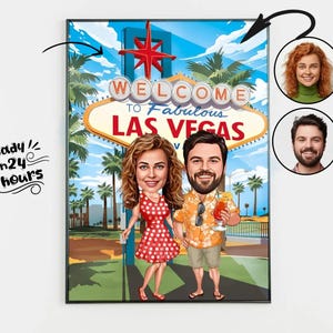 Custom Couple Cartoon Portrait in Vegas, Las Vegas Couple Caricature, Couple Gift, Couple Caricature, Family Portrait, Custom Caricature