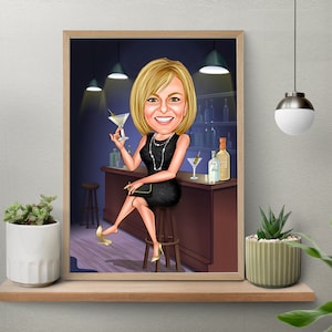 Funny Caricature for Woman , Business Woman Caricature, Big Boss Caricature, Personalized Gift, Mrs. Banker Caricature, Digital Download