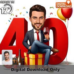 40th Birthday, Special Day Caricature, Photo to Cartoon, Birthday Gift for Girls, Ladies, Women, Men, Boys, Gents Caricature from Photo