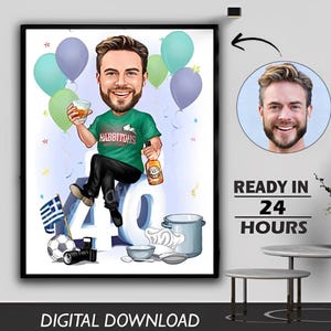 40th Birthday Caricature for Man, Personalized Birthday Gift for Him, Custom Caricature for Man, Caricature Drawing from Photo,