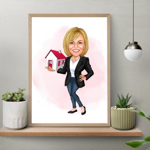 Custom Realtor Cartoon Portrait, Realtor Caricature, Realtor Gift, Real Estate Cartoon, Realtor Portrait, Realtor Caricature from Photo