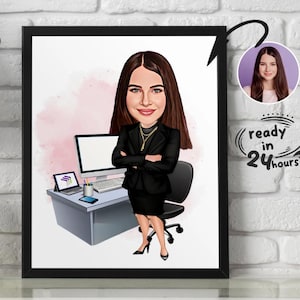 Custom Female Boss Cartoon Portrait, Boss Portrait, Gifts for Boss, Boss Caricature, Boss Lady Cartoon, Funny Boss Lady Caricature, Boss Art
