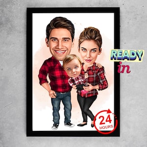 Custom Family Cartoon Portrait, Family Portrait, Family Gift, Family Caricature, Custom Caricature, Caricature from Photo, Family Cartoon