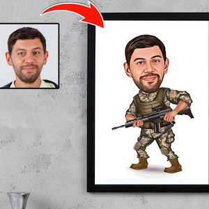 US Army Caricature Drawing from Photo, Custom Army Cartoon Portrait for Men, Army Gifts for Him, Funny Army Veteran Gifts, Army Themed Gifts