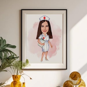 Custom Nurse Cartoon Portrait, Nurse Portrait, Gift for Nurse, Custom Cartoon, Nurse Caricature from Photo, Medical Nurse Caricature Gift