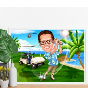 Personalized Male Golfer Drawing / Male Golfer Cartoon Drawing / Male Golfer Drawing / Sports Gift / Family Gift / Custom Cartoon Portrait