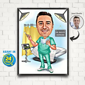 Custom Surgeon Cartoon Portrait, Surgeon Caricature, Gift for Surgeon, Surgeon Cartoon, Unique Surgeon Gift, Caricature from Photo