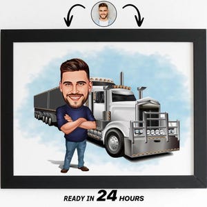 Personalized Truck Driver Cartoon Portrait, Custom Truck Driver Caricature Drawing from Photo, Funny Truck Driver, Gift for Truck Driver