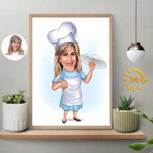 Custom Woman Chef Cartoon Portrait, Chef Caricature, Gift for Chef, Chef Cartoon, Funny Chef Gift, Custom Caricature from Photo, Chef Gift