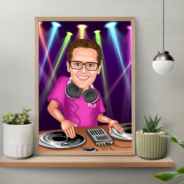 Personalized DJ Cartoon Portrait, Custom DJ Caricature Drawing from Photo, Funny DJ Caricature, Gift for Dj,Dj