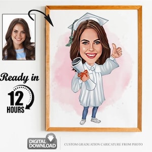 Custom Graduation Cartoon Portrait, Graduation Portrait, Graduation Gift, Graduation Cartoon, Graduation Caricature, Caricature from Photo