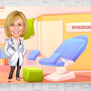 Custom Gynecologist Cartoon Portrait from Photo Gynecologist Gift for Women,Gynecologist Caricature, Funny Gynecology Gift, Gynecology Decor