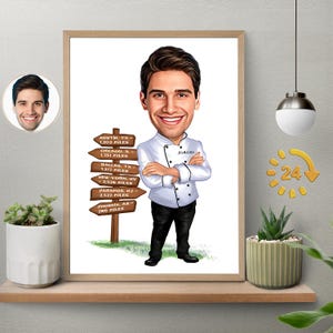 Chef Gift for Men, Male Chef Caricature from Photo, Funny Chef Art, Funny Chef Gift Portrait, Unique Chef Cartoon Drawing, Chef Gift for Him