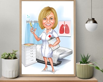 Custom Nurse Cartoon Portrait, Nurse Portrait, Gift for Nurse, Custom Cartoon, Nurse Caricature from Photo, Medical Caricature, Nurse Art