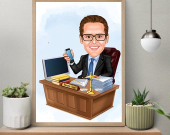 Custom Lawyer Cartoon Portrait, Lawyer Portrait, Lawyer Gift, Lawyer Cartoon, Custom Cartoon, Lawyer Caricature, Caricature from Photo