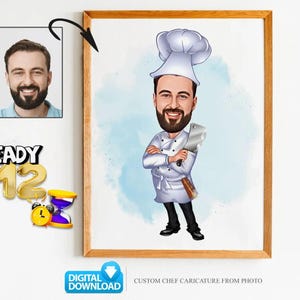 Custom Male Chef Cartoon Portrait, Chef Caricature, Gift for Chef , Chef Cartoon, Funny Chef Gift, Custom Caricature from Photo, Chef Gift