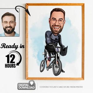 Personalized Cyclist Cartoon Portrait, Biker Portrait, Cyclist Gift, Cyclist Caricature, Custom Caricature, Caricature from Photo