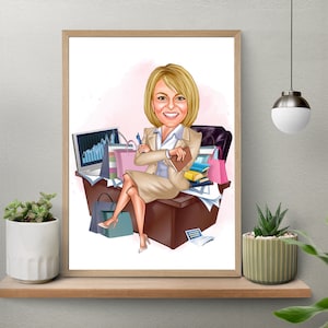 Female Boss Gift, Female Caricature Drawing From Photo, Funny Cartoon Custom Caricature Portrait, Personalized Digital Caricature Art me