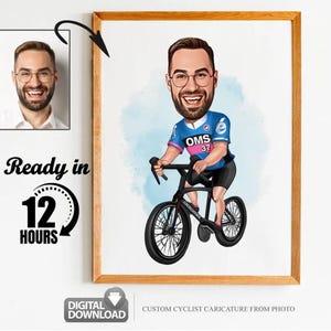 Personalized Cyclist Cartoon Portrait, Biker Portrait, Cyclist Gift, Cyclist Caricature, Custom Caricature, Caricature from Photo