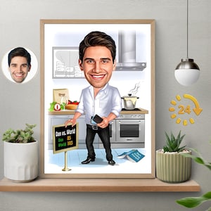 Chef Gift for Men, Male Chef Caricature from Photo, Funny Chef Art, Funny Chef Gift Portrait, Unique Chef Cartoon Drawing, Chef Gift for Him