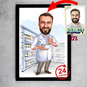 Custom Male Pharmacist Cartoon Portrait, Pharmacist Portrait, Gift for Pharmacist, Pharmacist Caricature, Funny Pharmacist Gift, Pharmacist