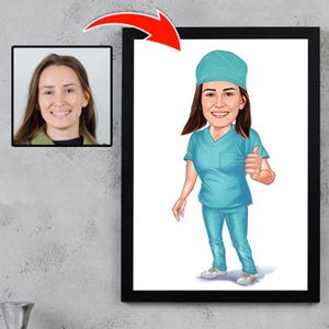 Custom Woman Doctor Cartoon Portrait, Doctor Portrait, Doctor Caricature, Men Doctor Gift, Gifts for Doctor, Doctor Cartoon Drawing, Doctor
