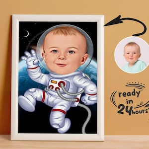 Personalized Astronaut Cartoon Portrait, Custom Astronaut Caricature Drawing from Photo, Funny Astronaut Caricature, Gift for Dad