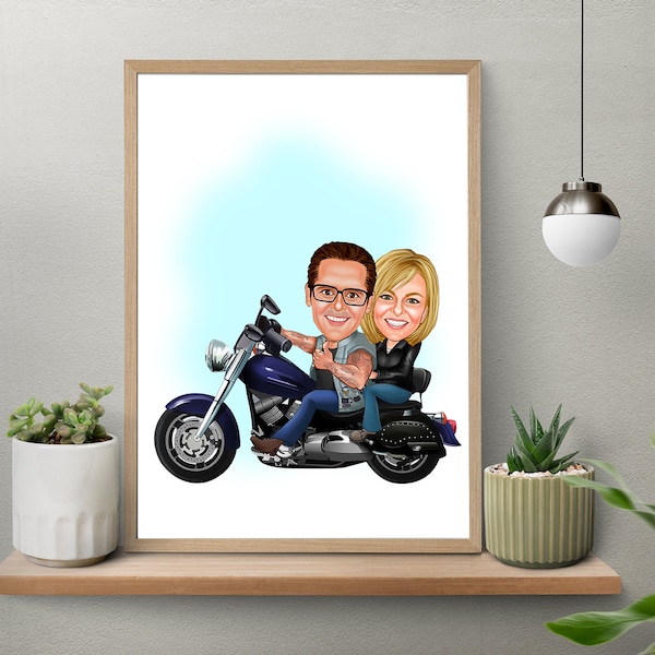 Personalized Motorcyclist Cartoon Portrait, Custom Motorcyclist Caricature Drawing Photo, Funny Motorcyclist Caricature, Gift Motorcyclist