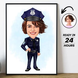Personalized Female Police Cartoon Portrait, Custom Woman Police Caricature Drawing from Photo, Funny Police Caricature, Gift for Police