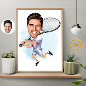 Custom Male Tennis Player Cartoon Portrait, Tennis Caricature, Gift for Tennis Player, Tennis, Custom Caricature from Photo, Tennis Cartoon