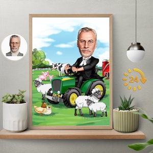 Custom Farmer Cartoon Portrait, Farmer Caricature, Farmer Gift, Farmer Cartoon, Farmer Caricature from Photo, Funny Farmer Caricature