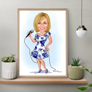 Custom Singer Cartoon Portrait, Singer Caricature, Gift for Singer, Karaoke Cartoon, Funny Singer Gift, Custom Caricature from Photo