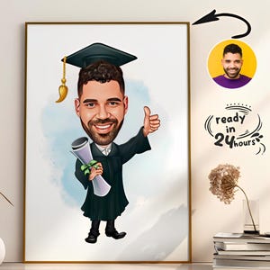 Custom Graduation Cartoon Portrait, Graduation Portrait, Graduation Gift, Graduation Cartoon, Graduation Caricature, Caricature from Photo