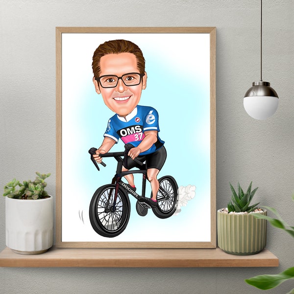Personalized Cyclist Cartoon Portrait, Biker Gift, Custom Cyclist Caricature Drawing from Photo, Funny Cyclist Caricature, Gift for cyclist