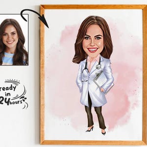 Custom Woman Doctor Cartoon Portrait, Doctor Portrait, Doctor Caricature, Men Doctor Gift, Gifts for Doctor, Doctor Cartoon Drawing, Doctor