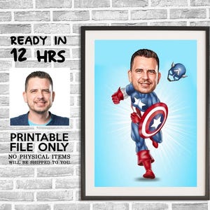 Personalized Superhero Cartoon Portrait, Custom Superhero Caricature Drawing from Photo, Funny Superhero Caricature, Gift for Him