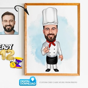 Custom Male Chef Cartoon Portrait, Chef Caricature, Gift for Chef , Chef Cartoon, Funny Chef Gift, Custom Caricature from Photo, Chef Gift