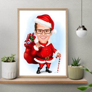Custom Christmas Cartoon Portrait, Christmas Caricature from Photo, Christmas Gift for Men, Funny Christmas Cartoon, Santa Claus Cartoon