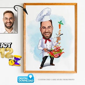 Custom Male Chef Cartoon Portrait, Chef Caricature, Gift for Chef , Chef Cartoon, Funny Chef Gift, Custom Caricature from Photo, Chef Gift