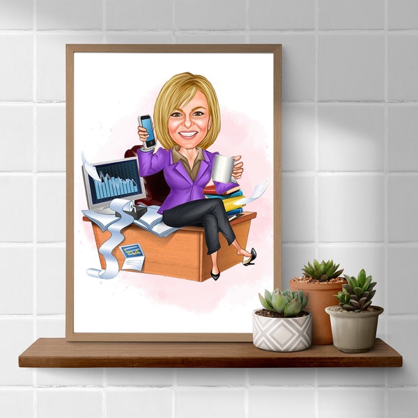 Female Boss Gift, Female Caricature Drawing From Photo, Funny Cartoon Custom Caricature Portrait, Personalized Digital Caricature Art me