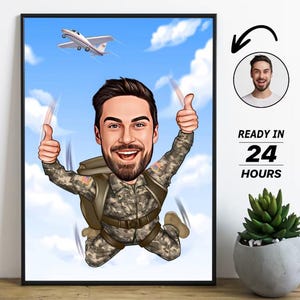 Personalized Skydiver Cartoon Portrait, Custom Skydiver Caricature Drawing from Photo, Funny Skydiver Caricature, Gift for Skydiver